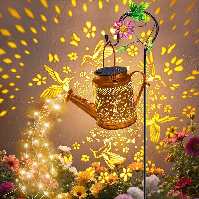 VOOKRY Solar Lights Outdoor Waterproof, Hummingbird Retro Metal Solar Watering Can Lights, Gifts for Women Mom Grandma Birthday, Hanging Lantern Decorative Garden Decor for Outside Yard Lawn Patio