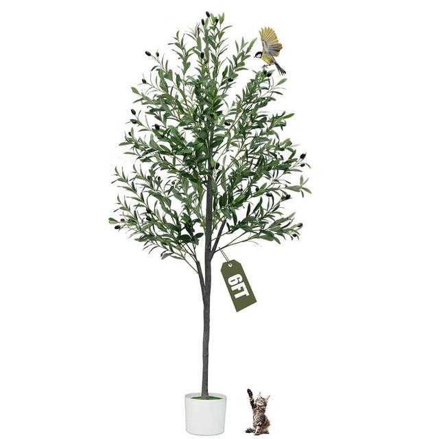 6FT Artificial Olive Tree,Artificial Plants Indoor,Faux Olive Tree Indoor with Natural Wood Trunk and Realistic Leaves and Fruits