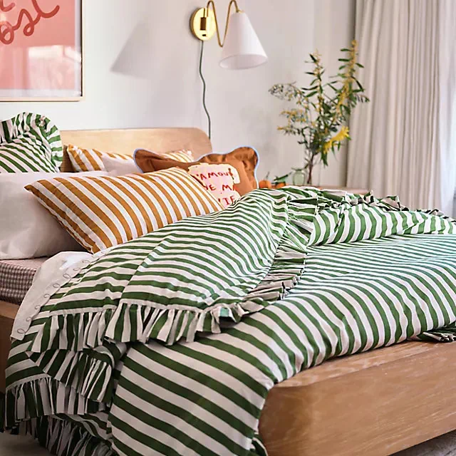 Maeve Cotton Striped Ruffle Printed Duvet Cover