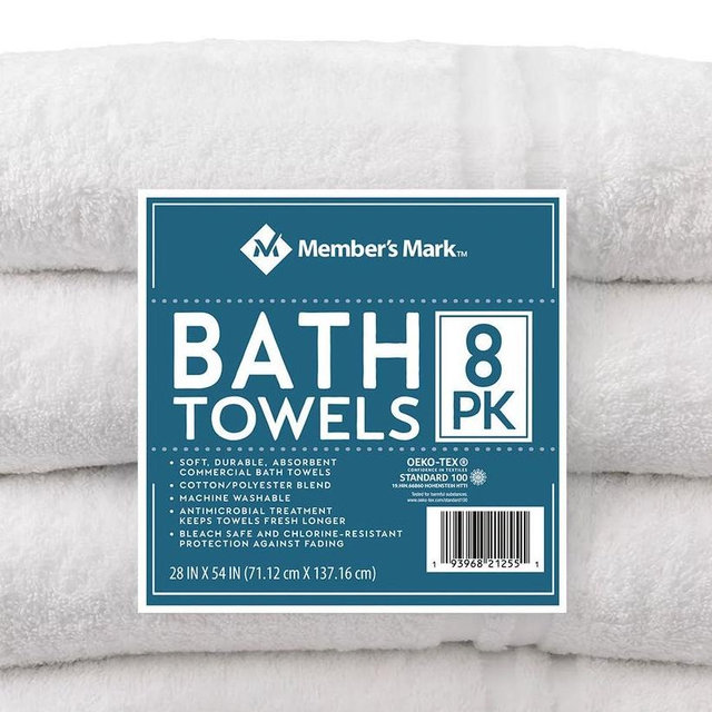 Member's Mark Commercial Hospitality Bath Towels, 8-Pack, White
