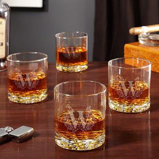 Highbury Etched Whiskey Glasses, Set of 4