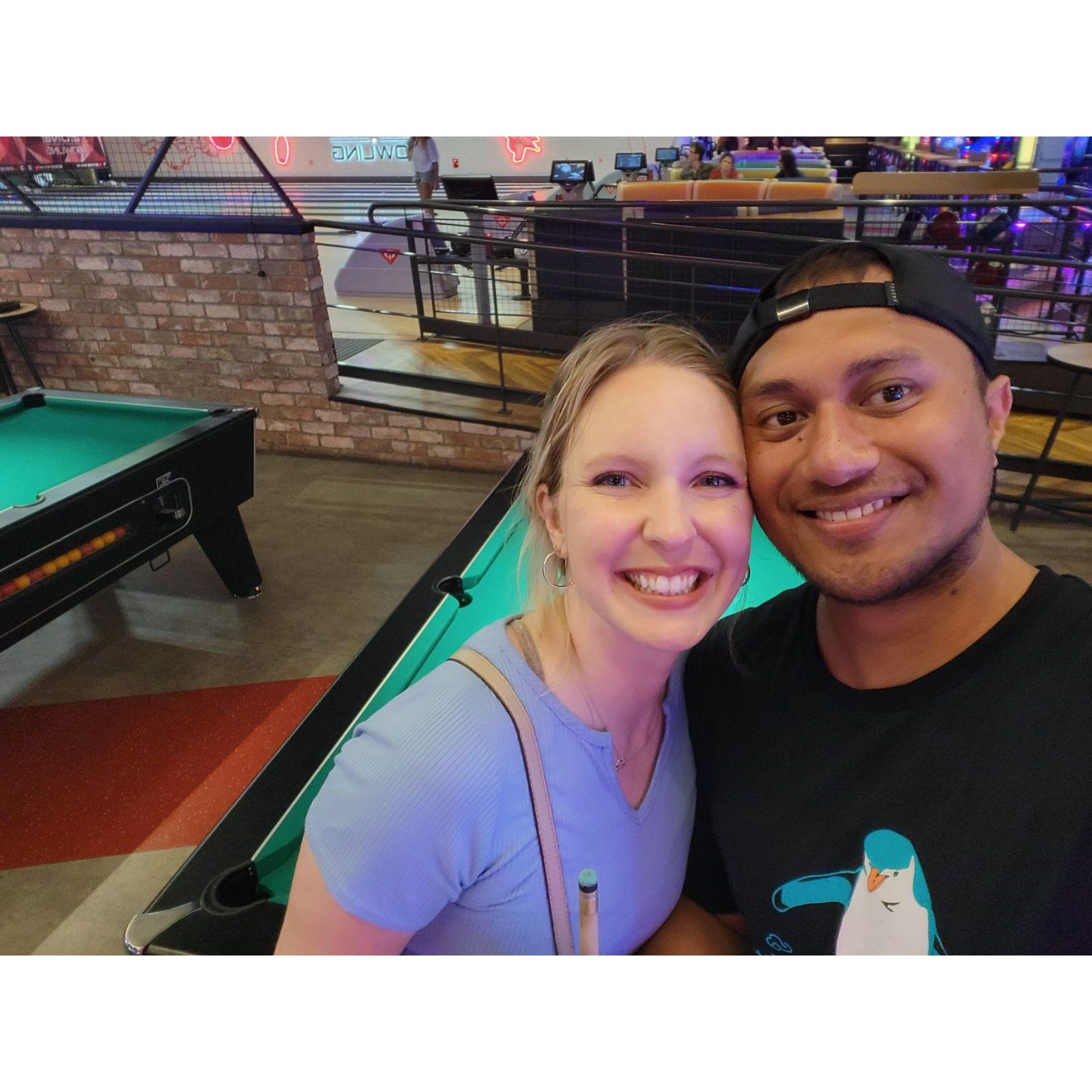 Playing pool - we are competitive!