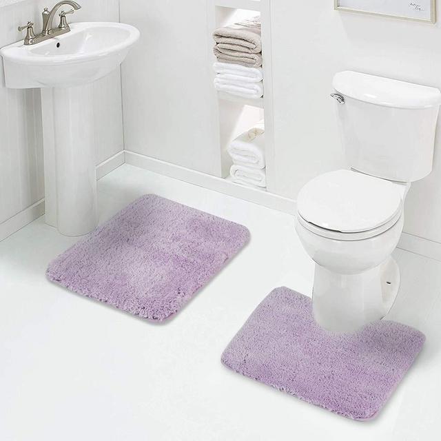 Walensee Shaggy 2 Piece Bath Rug Sets (Lavender) 20 x 24 U Shape Contour Rug & 20 x 32 Bathroom Rug Machine Wash/Dry Bath Mats for Bathroom Plush Absorbent Bathroom Rugs and Mats Set Non Slip