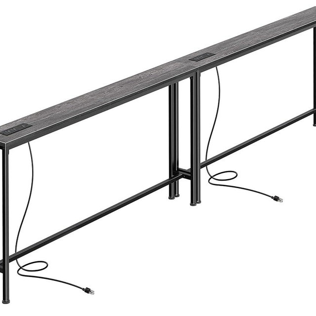 SUPERJARE 102.4 Inch Sofa Table with Power Outlets and USB-C Ports, 5.9 Inch Narrow Console Tables, Entryway Hallway Couch Tables with Storage, Behind Sofa, Small Spaces, Living Room, Charcoal Gray