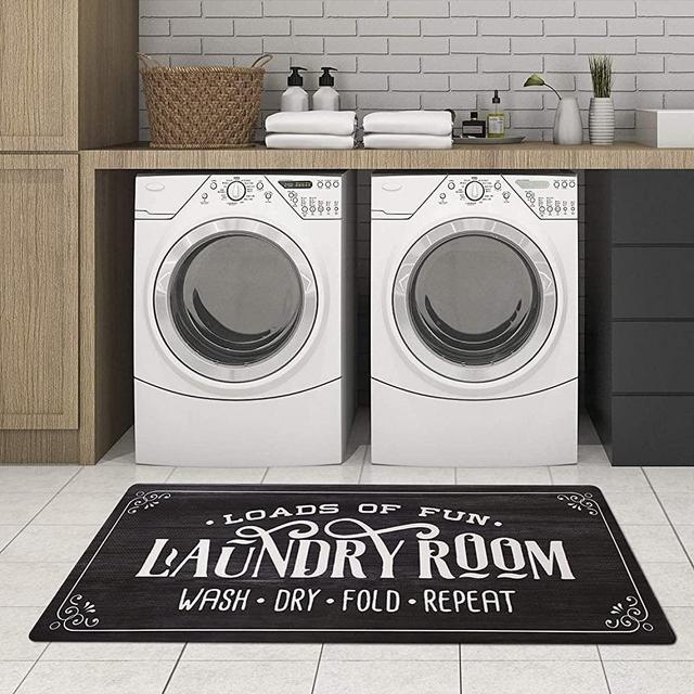 Poowe Laundry Room Rug Loads of Fun Rug Floor Mat for Washroom Mudroom Anti Fatigue Comfort Cushioned Laundry Room Mat/Rug Farmhouse Rug Black Rug Non Slip Rug 17.7"x47.2",Black