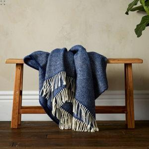 Wool Throw - Blue Lilly Herringbone - Woolroom