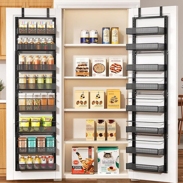 SNTD Over the Door Pantry Organizer - 8 Tier Adjustable Pantry Door Spice Organizer, Large Capacity Hanging Door Spice Rack for Kitchen Pantry Organizers and Storage (Black, 12.3" W x 4.7" D x 69" H)