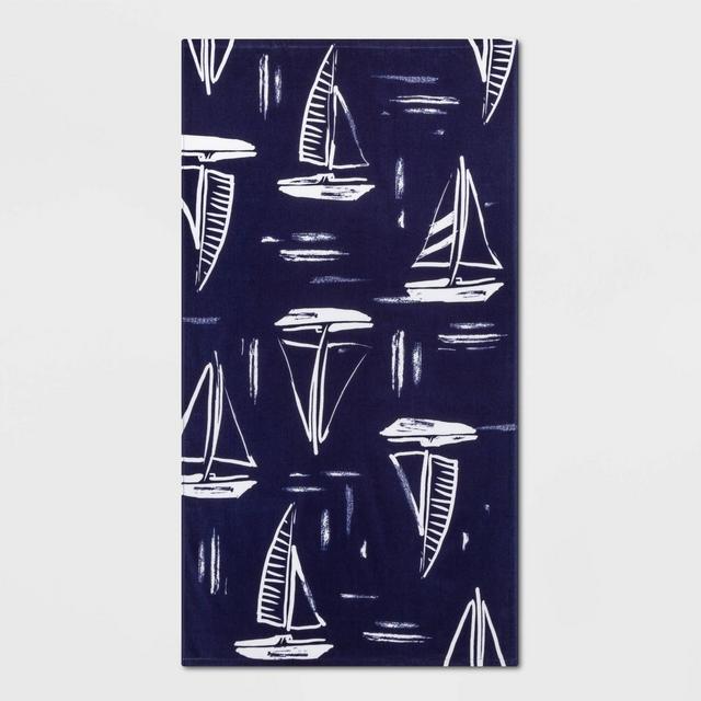 Printed Sailboats Beach Towel Blue - Sun Squad™