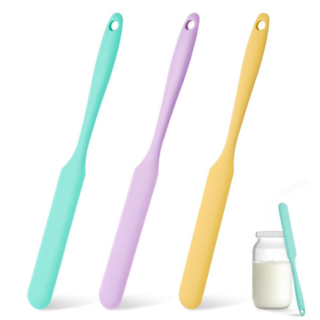 3 Pcs Silicone Jar Spatula Set, Sourdough Spurtle, Jar Scraper, Long Handle Thin Spatulas, Perfect for Jars, Bottles, Containers, Mixing, Scraping, Spreading Jam, Cake Icing and Sourdough Tools. (3)
