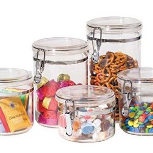 Oggi 9322 5-Piece Acrylic Canister Set with Airtight Clamp Lids-Food Storage Container