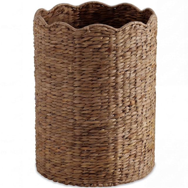 Best Choice Products Scalloped Laundry Large Round Hamper, Handwoven Laundry Basket for Clothes, Towels, Blankets, Multipurpose Storage Organizer For Laundry Room or Closet - Chestnut