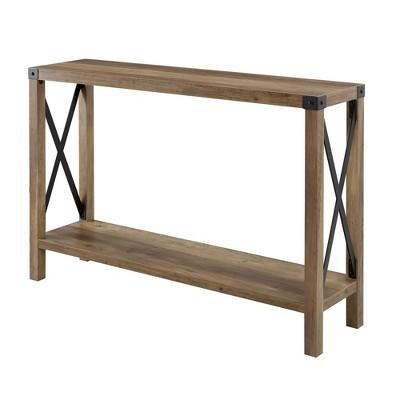 46" Urban Industrial Farmhouse Metal X Entry Table Rustic Oak - Saracina Home
