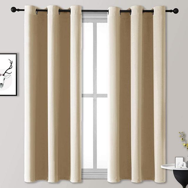 Rutterllow Blackout Curtains for Bedroom, Thermal Insulated Room Darkening Curtains 2 Panels for Living Room, Grommet Top (42x63 Inch, Beige)