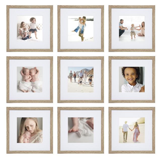 Sheffield Home 9 Piece Gallery Wall Frame Set, 12x12 in. Matted to 8x8 in. (Natural)