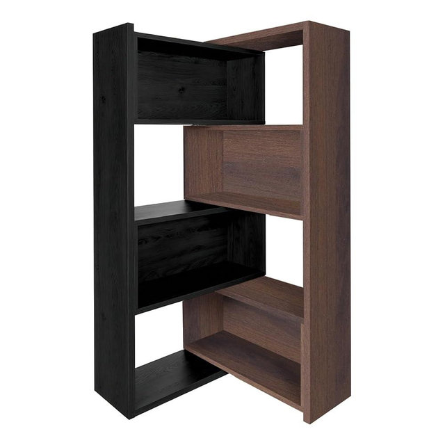 AKFJOSGE Expandable 3-in-1 Convertible Bookcase with Adjustable Width, Corner & Straight Shelf Design, 4-Tier Modern Storage Organizer, Space-Saving Wooden Bookshelf for Living Room, Bedroom