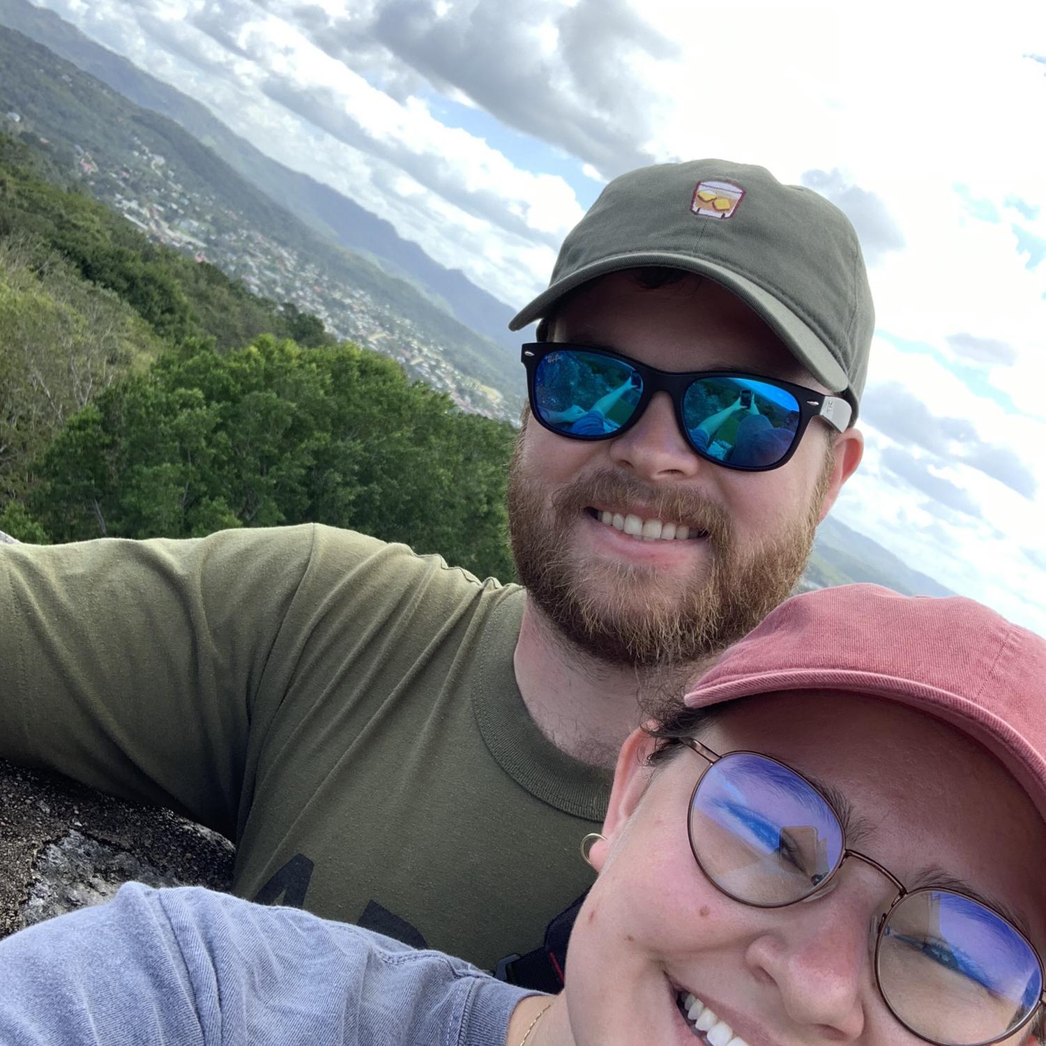 Enjoying the view at the top of a Mayan pyramid in Belize.