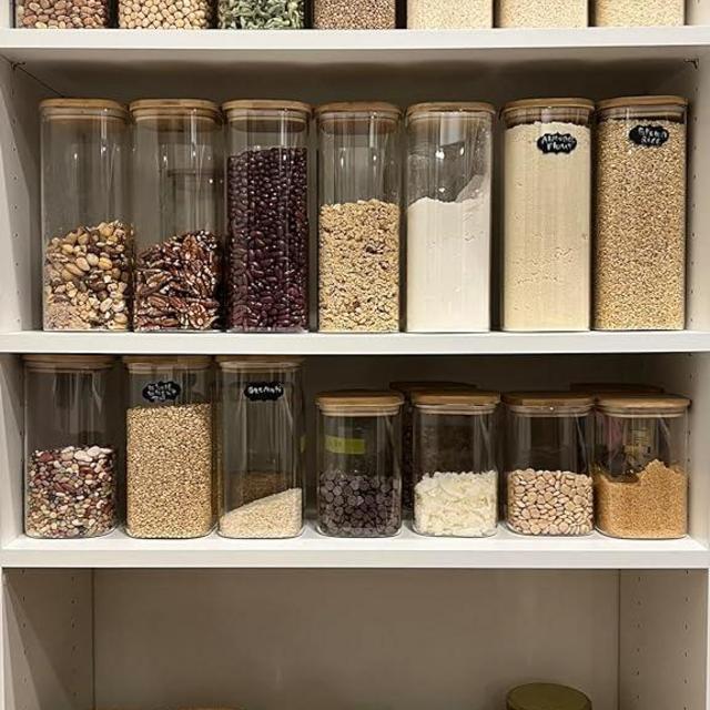 GLASS JARS Large elegant borosilicate square glass food storage jars set with bamboo lid, clear glass, 1400 ml 1600ml 2000ml 2400ml