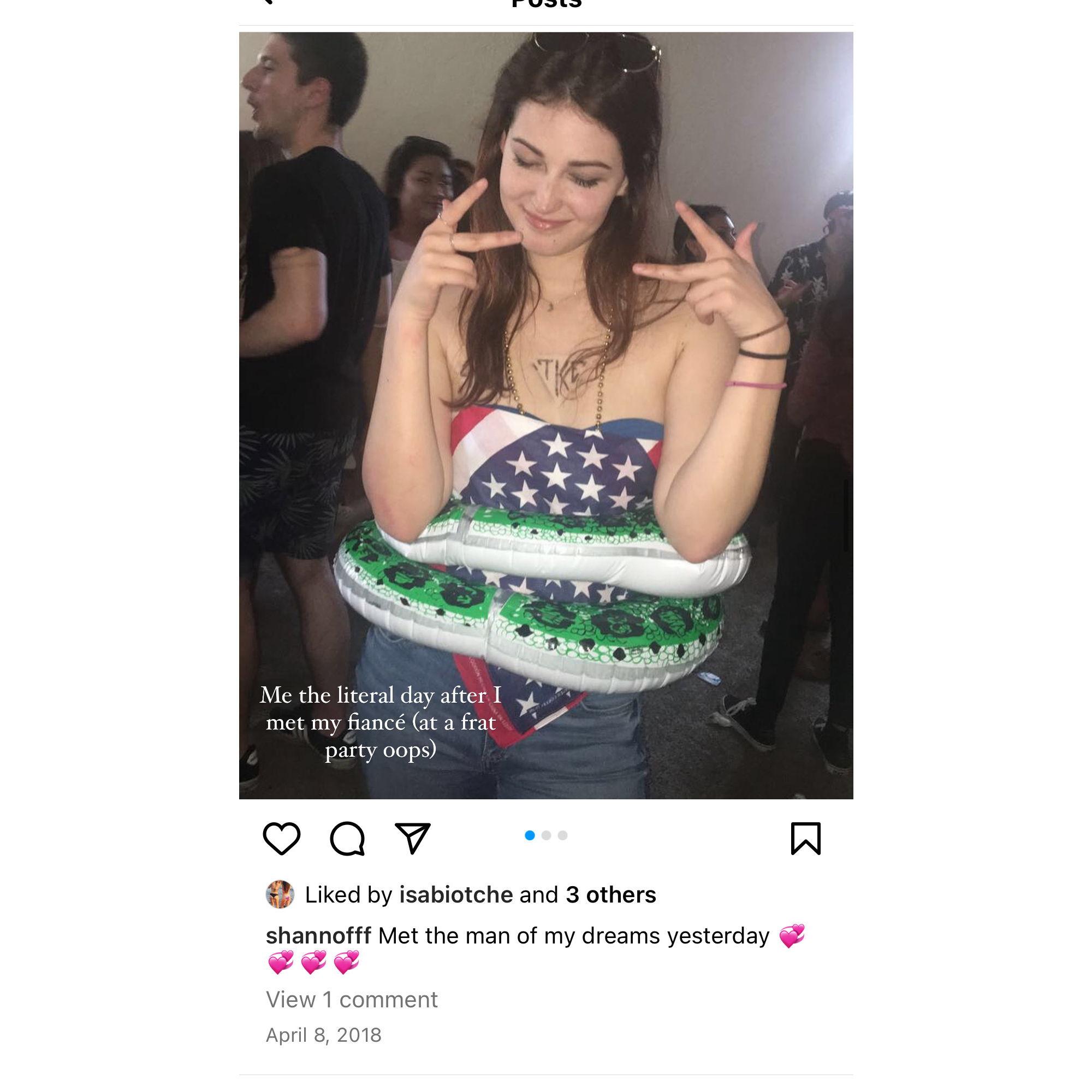 The day after Shannon and Jason met at a frat party at UC Santa Cruz, Shannon posted this photo on her private instagram account. Some may consider this love at first sight!