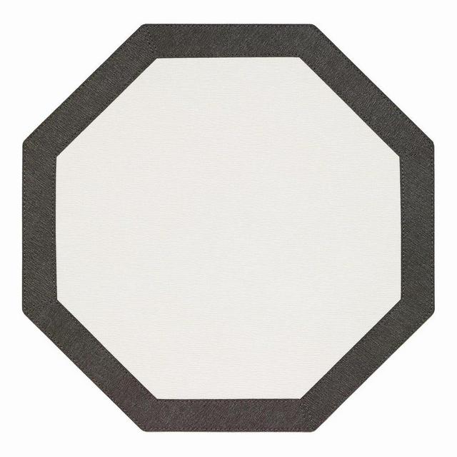Bordino 16" Octagonal Placemat, White/Charcoal