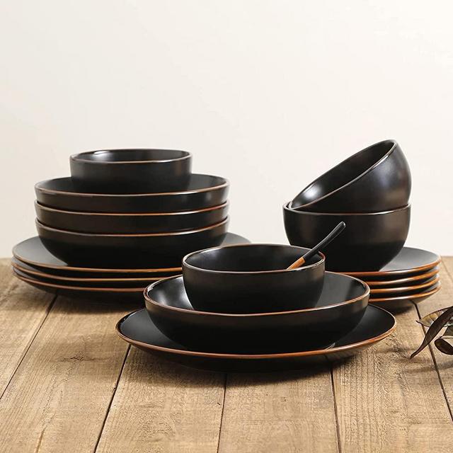 Stone lain Dean Stoneware Dinnerware Set, 16-Piece Service for 4, Black