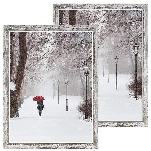 Q.Hou 18x24 Picture Frames Wood Patten Distressed White Puzzle Frame 2 Packs, Wall Hanging, Smooth Molding & Acrylic Cover, Great for Prints, Poster, Mural and Picture (QH-PF18X24-RW)