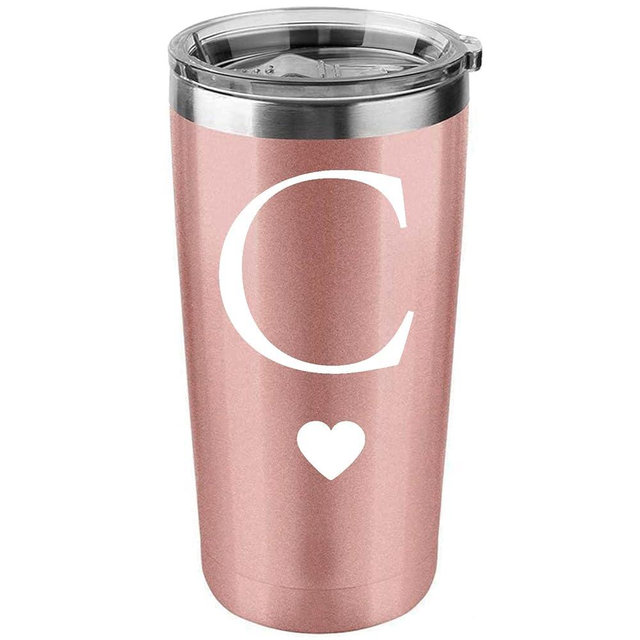 Calltoge Personalized Initial Gifts 20 Ounces Stainless Steel Travel Car Tumbler Rose Gold Insulted Mug Wedding Bridesmaid Birthday Graduation Gift for Men Women Monogrammed Gift (C)