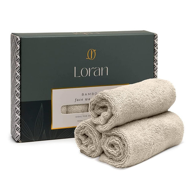 LORAN Luxury Bamboo Facial Washcloth - Set of 6 Soft Cloths - Spa-Like Look & Feel - Luxurious Silky Bamboo Viscose Face Cloth For Skin Cleansing Comfort - 10” x 10” Washcloths - Vanilla