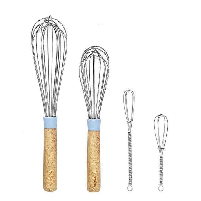 PanPacific Stainless Steel Wire Whisks Set- 10 12 Balloon Egg Beaters  with Sealed Solid Wooden Handle + 5 7 Mini Whisks - Kitchen Whisks for