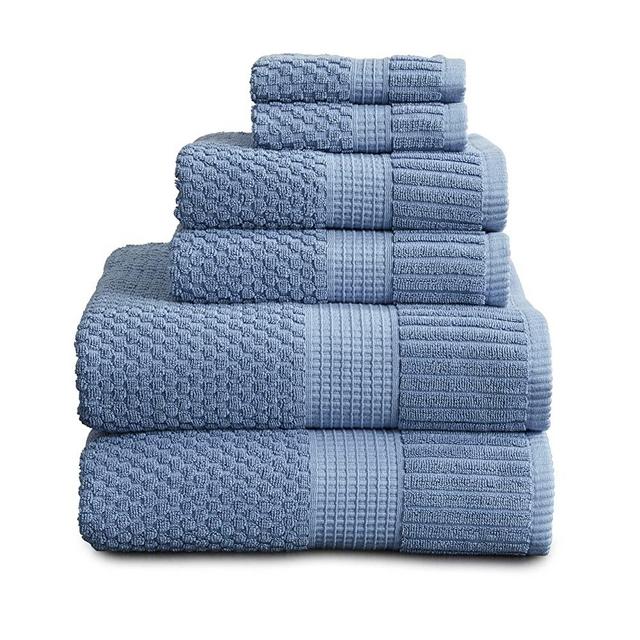 100% Cotton Towel Set | Super Soft and Absorbent Quick-Dry 2 Bath Towels 2 Hand Towels and 2 Washcloths |Textured and Durable 600 GSM Cotton | Trinity Collection (6 Piece Set, Blue Shadow)