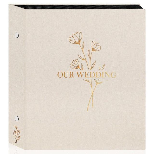 Lanpn Wedding Photo Album 6x4 600 Pocket Photos Slip in, Linen Cover Large Capacity Newlywed Marriage Album Hold 600 Horizontal Vertical Photos (Flower, Beige)