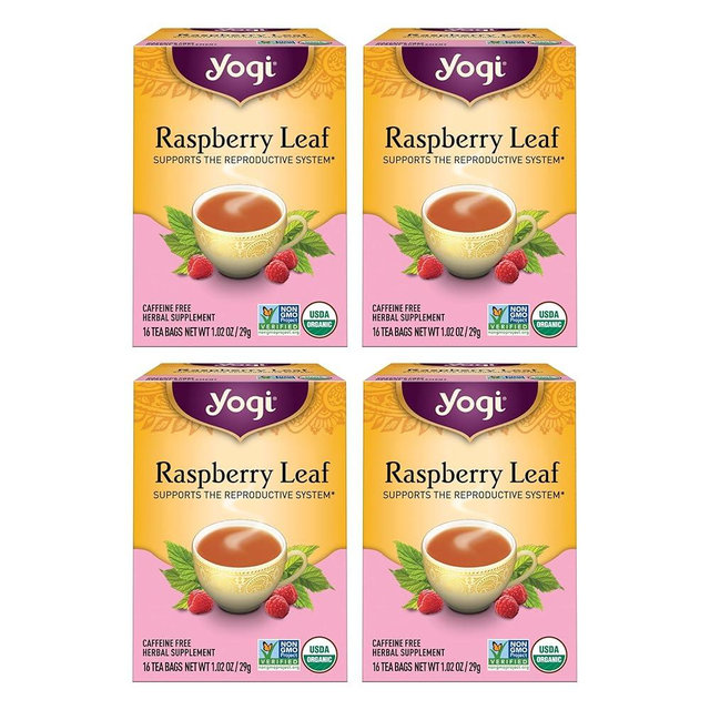Yogi Tea Organic Raspberry Leaf Tea - 16 Tea Bags per Pack (4 Packs) - Caffeine-Free, Aids Discomfort of Menstruation - Made from Raspberry Leaves