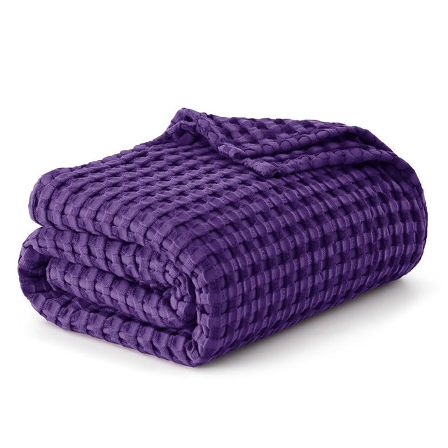Bedsure Cooling Cotton Waffle King Size Blanket - Lightweight Breathable Blanket of Rayon Derived from Bamboo for Hot Sleepers, Luxury Throws for Bed, Couch and Sofa, Purple, 104x90 Inches