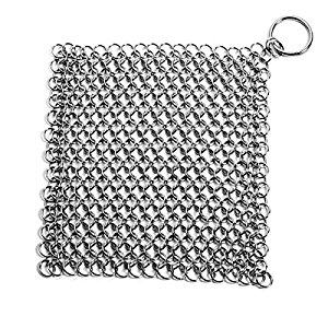 Cusfull Premium Kitchen Cast Iron Cleaner Stainless Steel Chainmail Scrubber 7 x 7 Inch