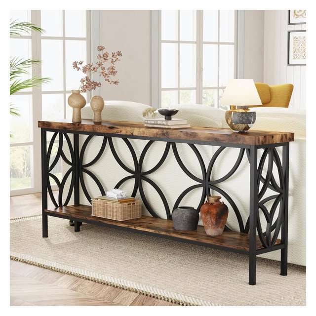 LITTLE TREE 70.9" Narrow Entryway Console Table with Storage Shelf Rustic Brown