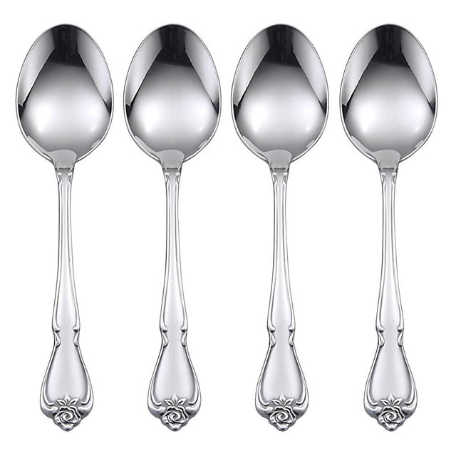 Oneida True Rose Everyday Flatware Dinner Spoons, Set of 4