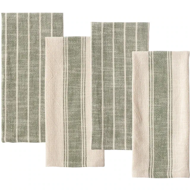 KAF Home Monaco Set of 4 Natural Rustic Slubbed Kitchen Towels, 100% Cotton, 18" x 28"-Olive