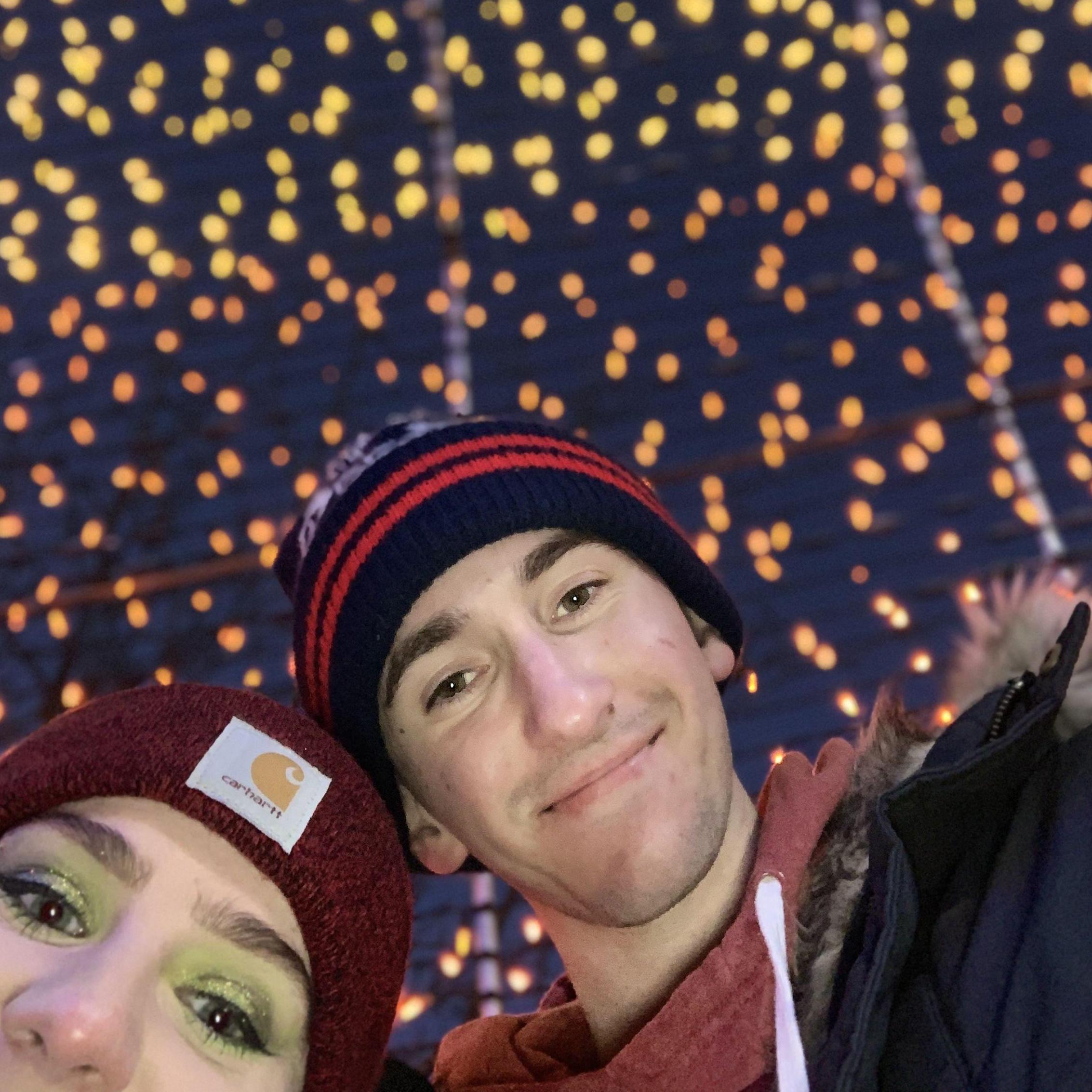 In a tradition started on the day they met, Matthew and Liz go to the holiday zoo lights each year (just so he can ask to hold her hand to keep it warm).