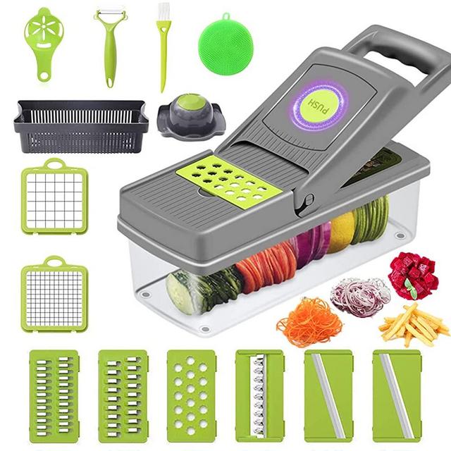 Lcogete Vegetable Chopper Mandoline Slicer Cutter Chopper and Grater 14 in 1 Vegetable Slicer Onion Chopper Veggie Chopper Dicer with Container for Onion, Garlic, Carrot, Potato, Tomato, Fruit, Salad