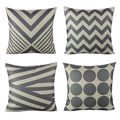 All Smiles Decorative Grey Outdoor Throw Pillow Covers Cases Gray Geometric Home Decor Accent Cushion for Couch Sofa Bed Square 20×20 Set of 4