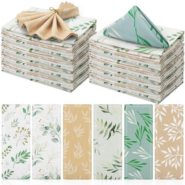 VitalCozy 24 Pcs Cloth Napkins Plants Butterfly Soft Reusable Napkin Country French Cotton Dinner Napkins Absorbent Decorative Washable Napkins for Spring Summer Fall Xmas Party (Green White Flower)