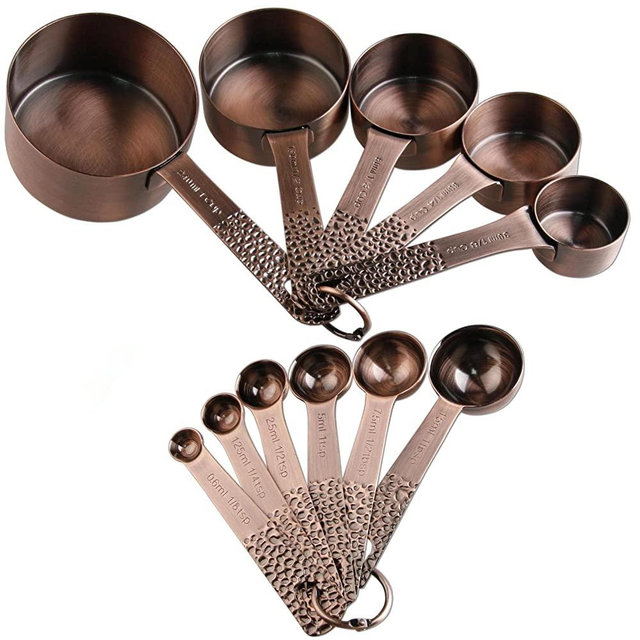 Viwehots Measuring Cups and Spoons Set 11, Copper Measuring Cups and Spoons Set, Metric Measuring Cups & Spoons, Stainless Steel Dry Measuring Cups&Spoons Set with 1/8, 1/4 Cup for Baking&Kitchen