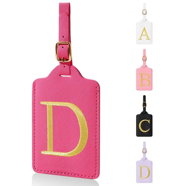 Personalized Initial Luggage Tags for Suitcases,Leather Letter Cute Luggage Tags with Privacy Name Card,Embroidered Monogrammed Travel Bag Backpack Tags Gifts for Women Kids Girls Teens(Rosered-D)