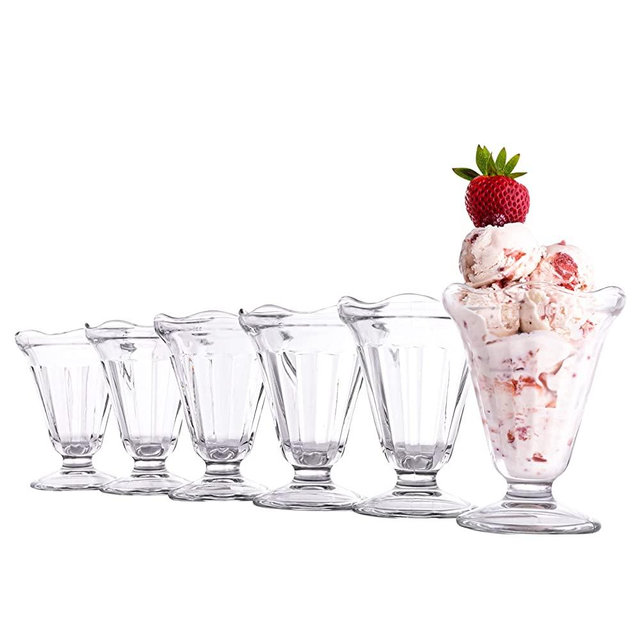 Vikko 7.5-Ounce Footed Ice Cream Cups | Classic Sundae Style Glass Cups – Thick and Durable – For Sundaes, Milkshakes, Ices, Desserts, and More – Set of 6 Dessert Glasses – 3.8” x 5”
