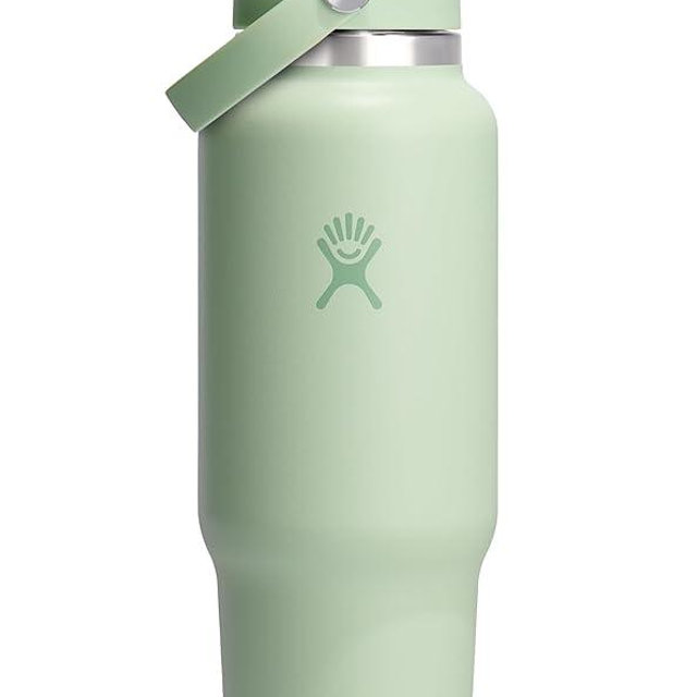 Hydro Flask Travel Water Bottle - Insulated Stainless Steel - Wide Straw Lid, Non Spill, Leakproof in 40 Oz Aloe Green
