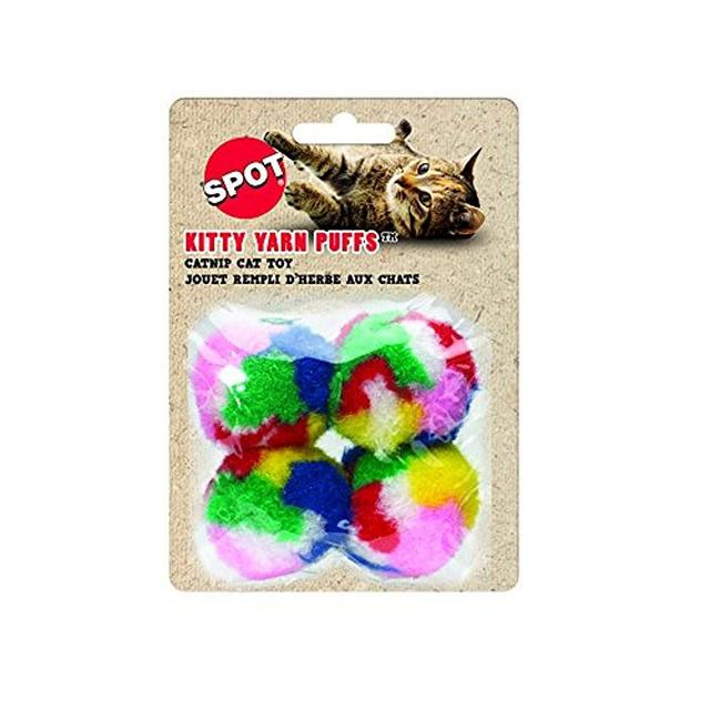 Ethical SPOT Kitty Yarn Puffs Colorful Woolen Yarn Cat Toy Contains Catnip 1.5" Pack of 4 Pet