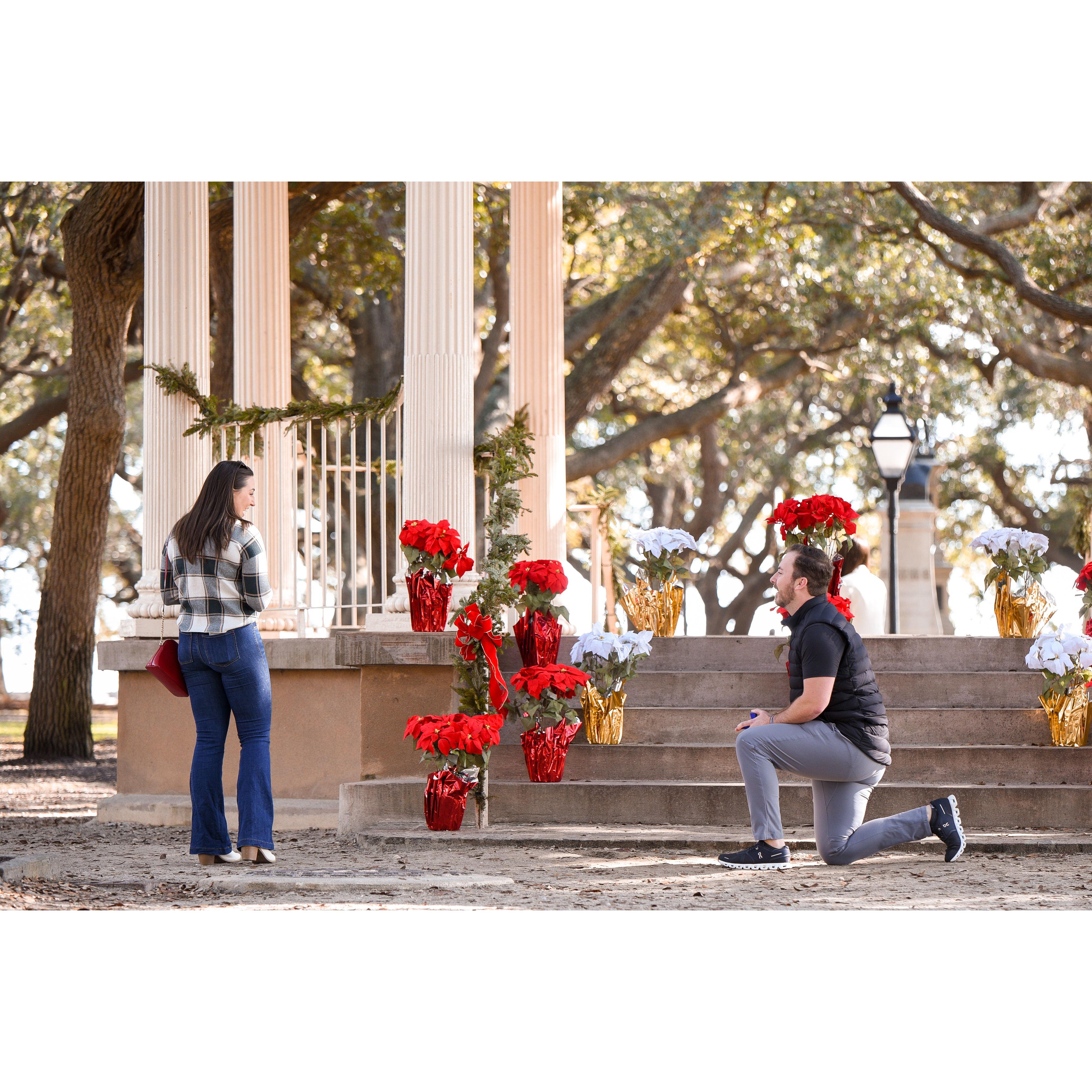 Proposal at White Point Garden in Charleston, South Carolina