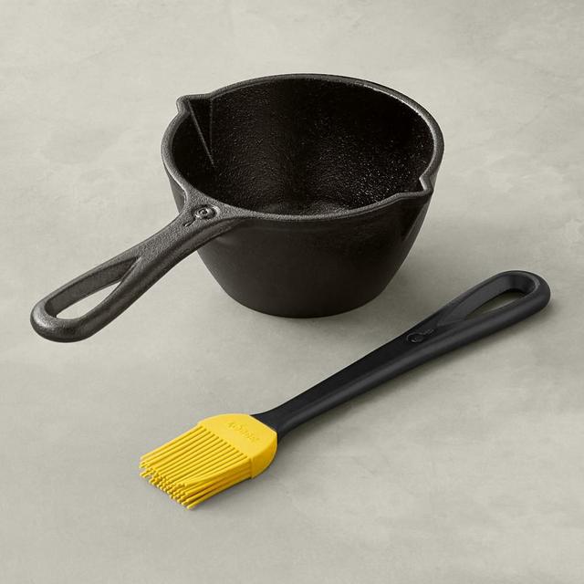 Lodge Seasoned Cast Iron Melting Pot with Silicone Brush, 15-Oz