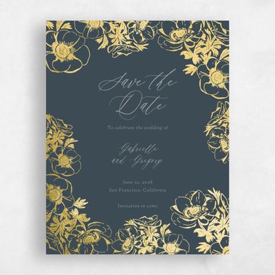 Grey Wedding Save the Date - Anemone Portrait Foil
