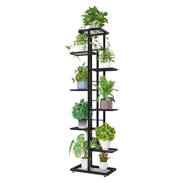 Indoor Tall Metal Plant Stand - Multi Tiered 8 Tier 9 Potted Multi-Tiered Iron Narrow Flower Stand Rack Shlelf for Corner Patio Enterway Living Room Balcony Court Garden (Grey)