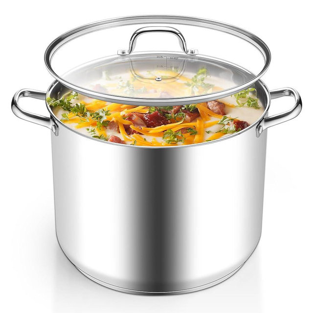 Stainless Steel Stock Pot, Homikit 24 Quart Large Stockpot Soup Pot with Lid, Tri-ply Bottom Cookware for Induction Gas Various Stovetops, Seafood Sauce Canning Cooking Pot for Large Group and Events